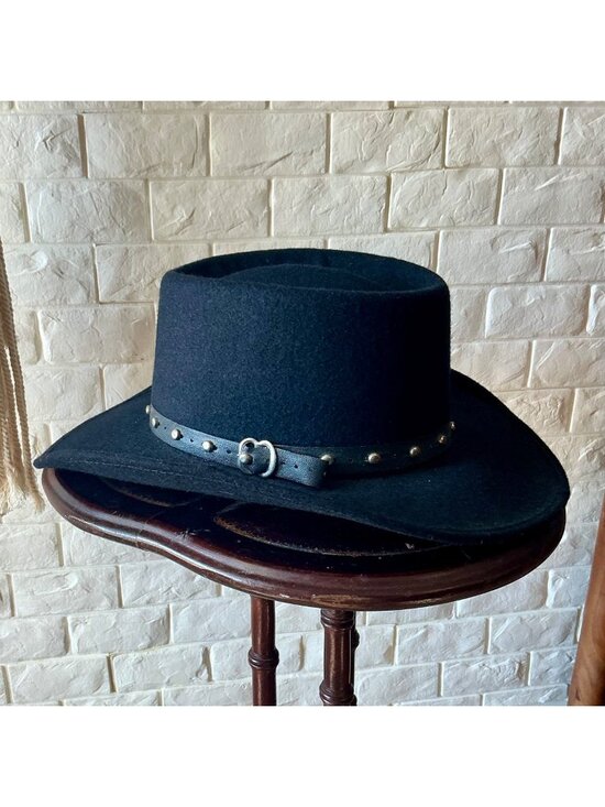 Vintage Accessories - Vintage Pigalle Black Felt Studded Western Hat